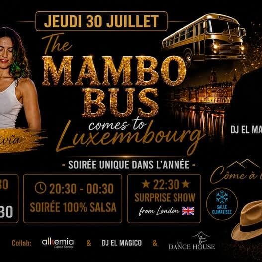 Événement salsa unique au Luxembourg en collaboration avec le Mambo Bus, faisant arrêt à Lux. 2 DJs
